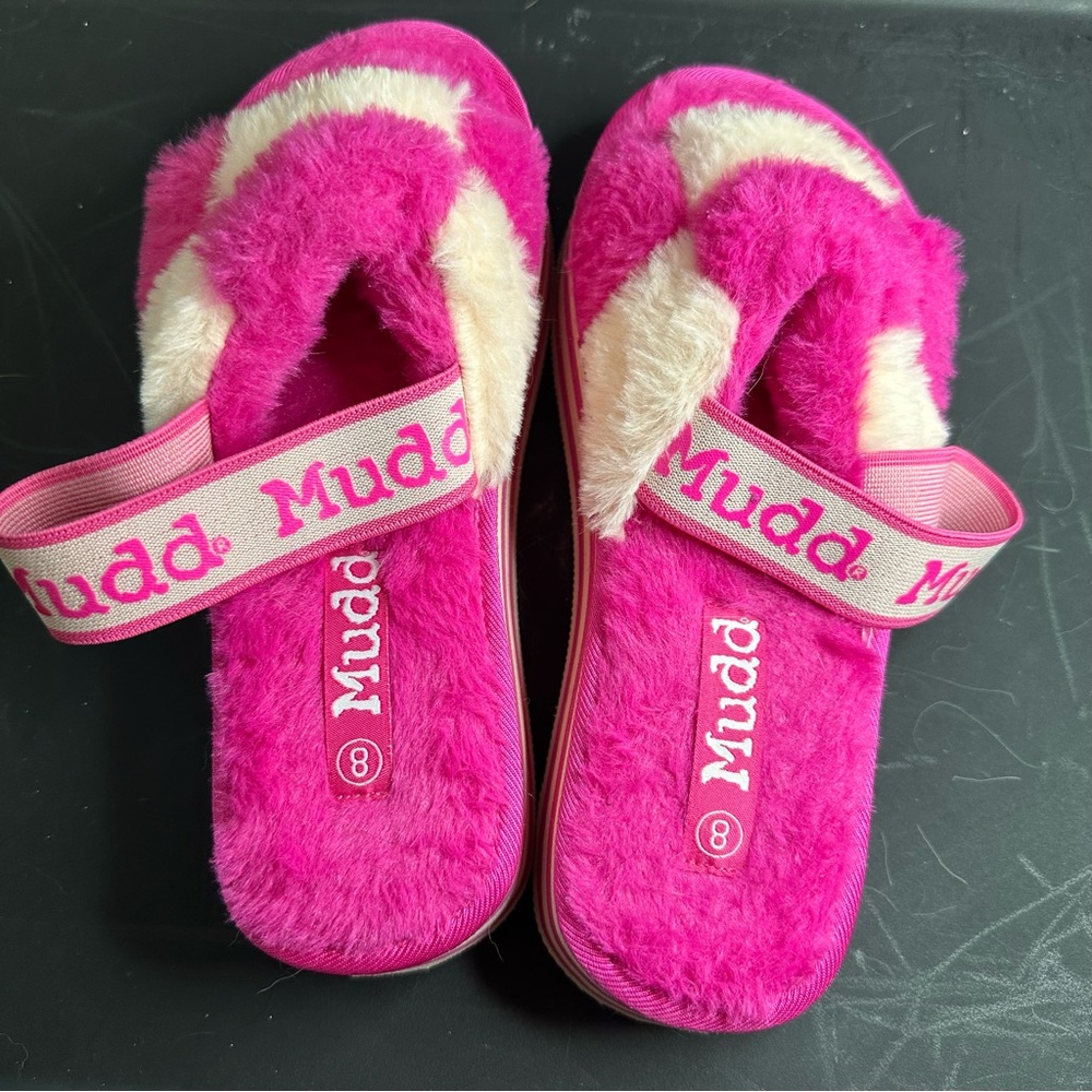 Mudd Stormy Fuchsia Sling Back Fuzzy Slides Slippers Platforms Size 8